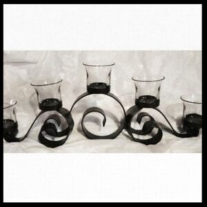 VINTAGE 20" Dark Metal Wrought Iron Fireplace Mantle Candlelabra